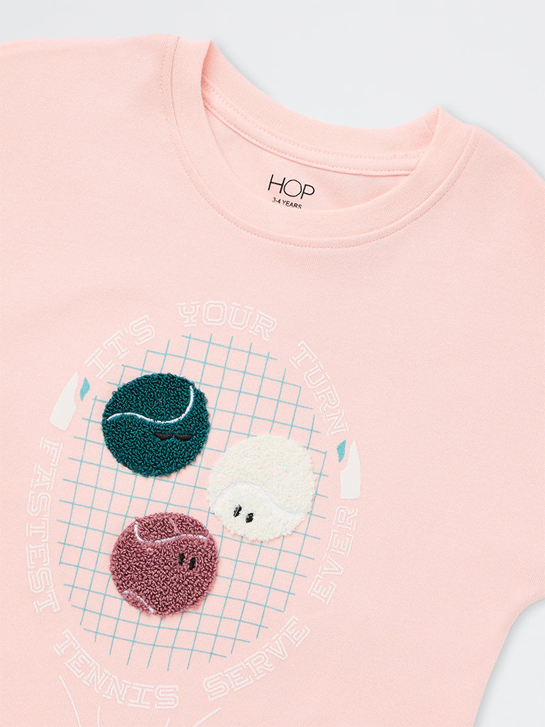 HOP Kids Girls Pink Tennis-Theme Cotton-Blend T-Shirt