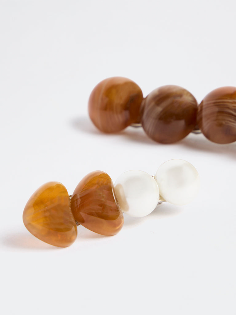 Westside Accessories Brown Pearl Detail Hair Clips - Pack of 2