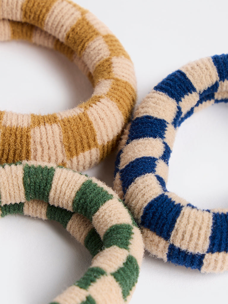 Westside Accessories Multi Color Checkered Scrunchies - Pack of 3