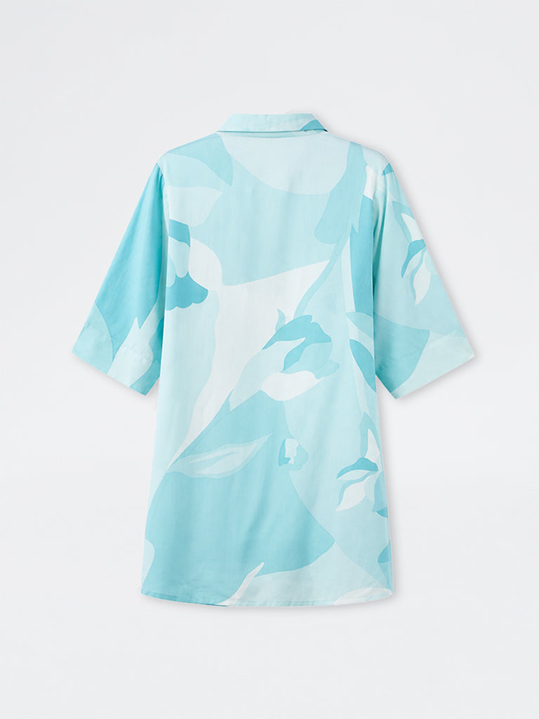 Diza Blue Abstract Pattern Cotton-Blend Tunic