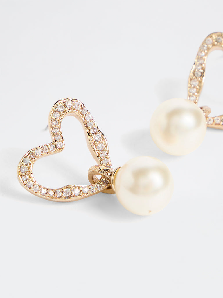 Westside Accessories Gold Pearl Drop Heart Design Earrings