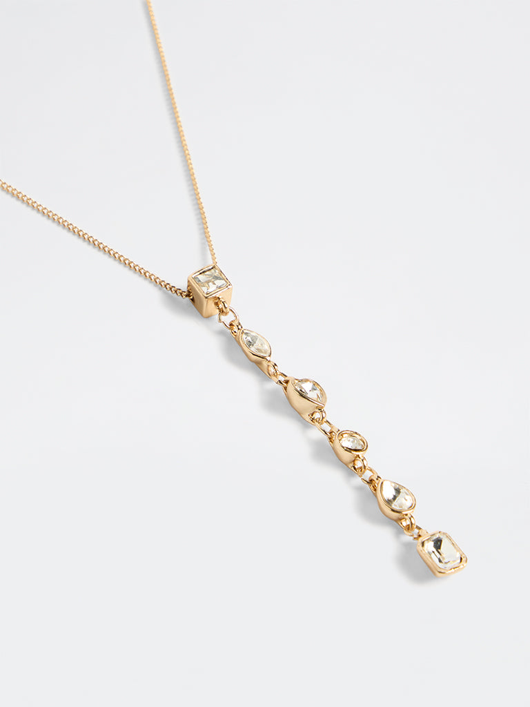 Westside Accessories Gold Diamante Y-Chain Necklace