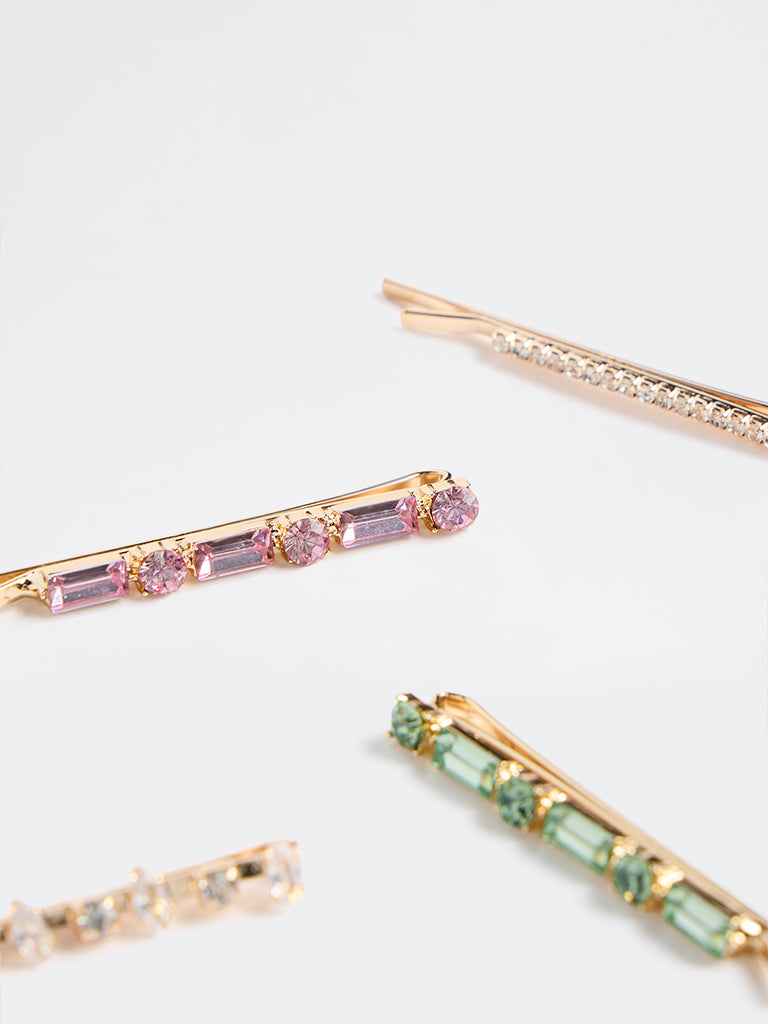 Westside Accessories Multicolour Stone Fancy Hair Clips - Pack of 4