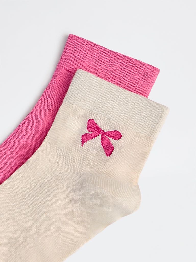 Superstar Pink Bow Design Cotton-Blend Socks - Pack of 2