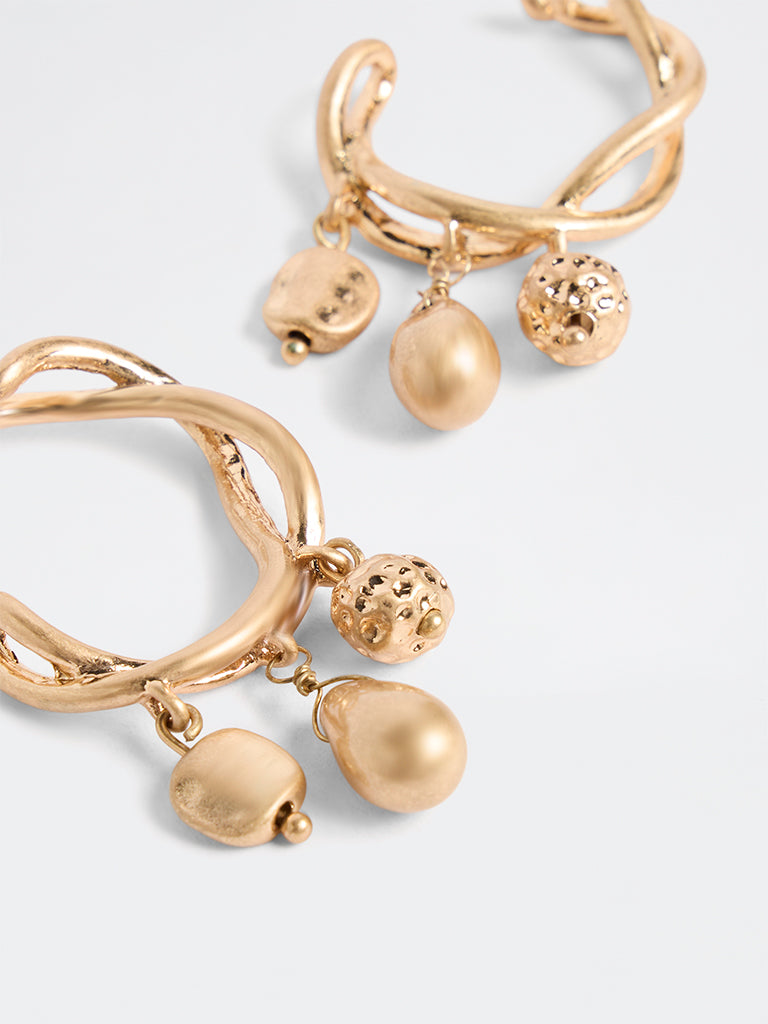 Westside Accessories Gold Charm-Drop Hoop Earrings