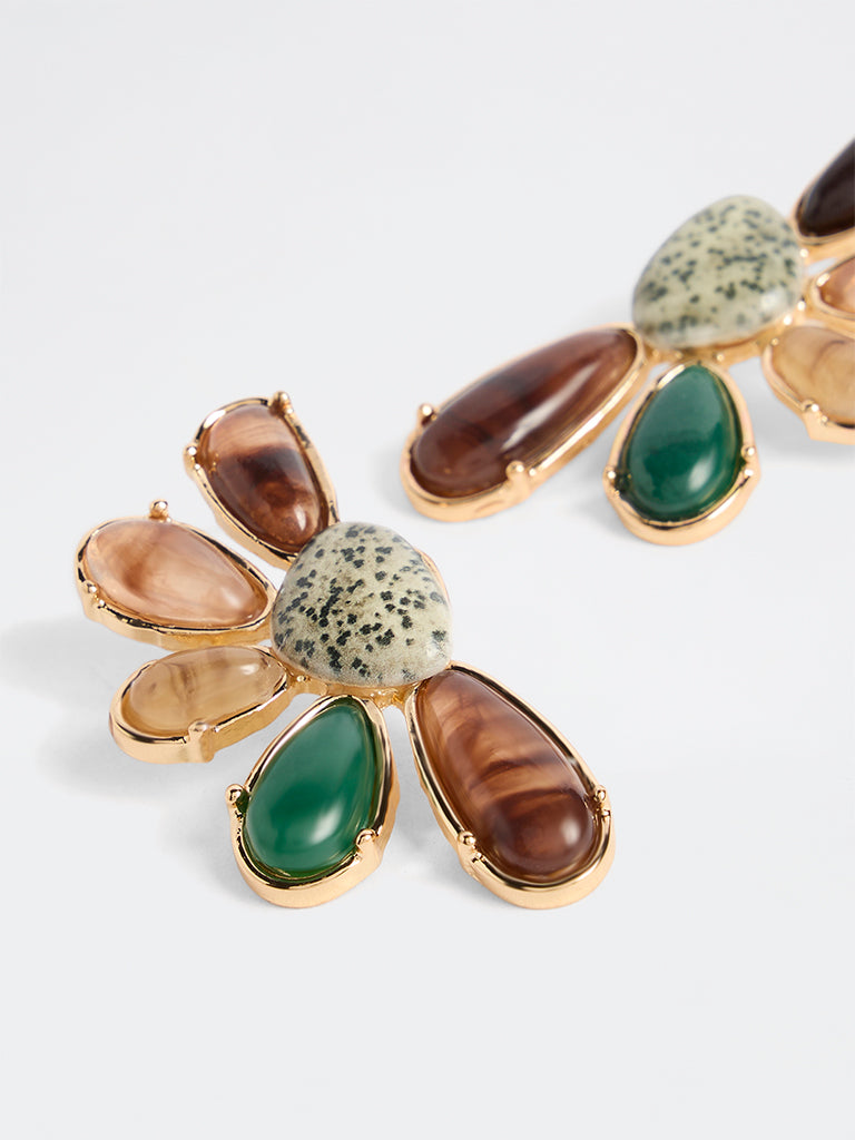 Westside Accessories Multicolour Half Floral Stud Earrings