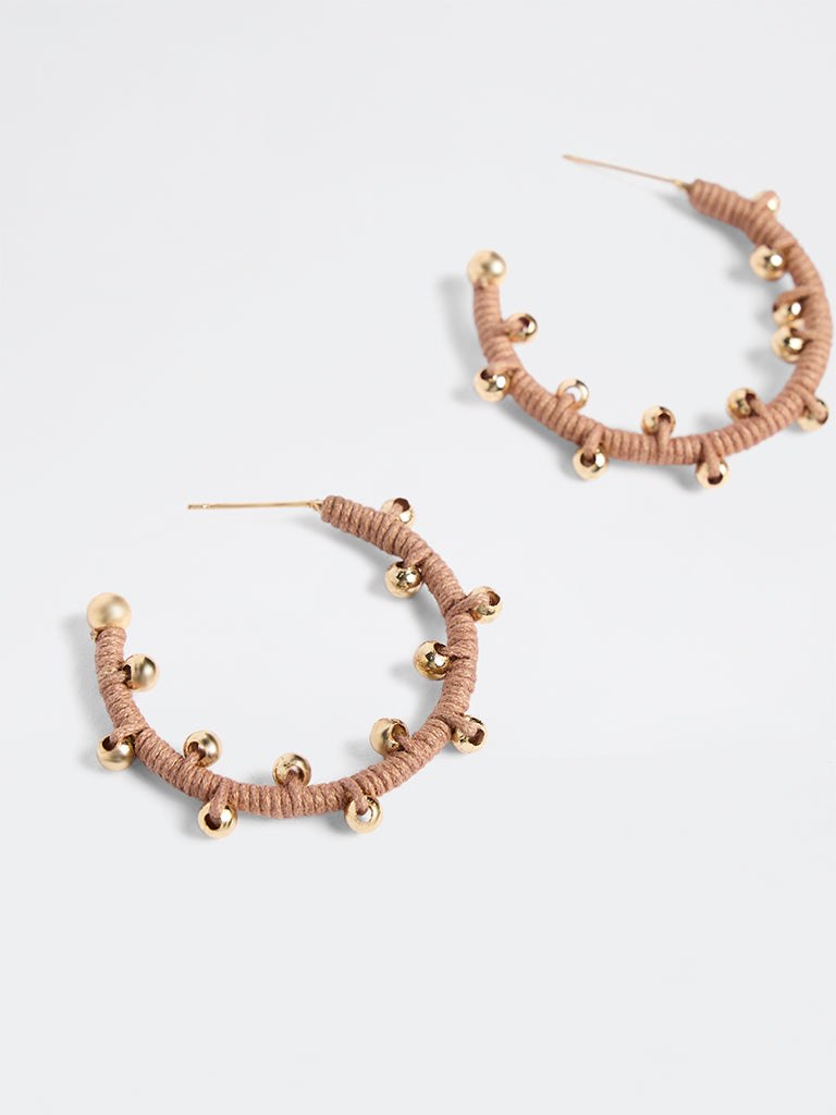 Westside Accessories Brown Beaded Cord Hoop Earrings