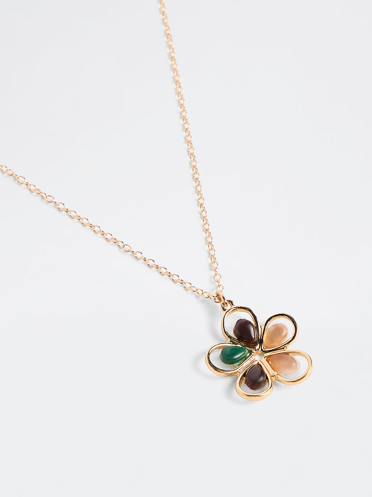 Westside Accessories Gold Floral Pendant Chain Necklace