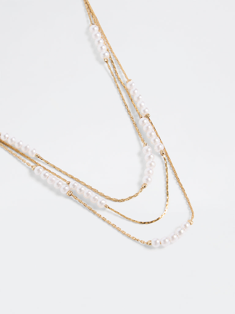Westside Accessories Gold Pearl Layered Necklace