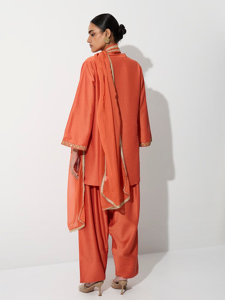Vark Orange Embroidered Short Kurta and Salwar Ethnic Set