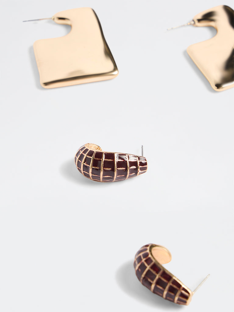 Westside Accessories Gold and Burgundy Hoops Earrings - Pack of 2