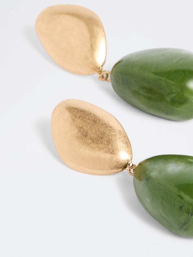 Westside Accessories Gold and Green Statement Dangler Earrings