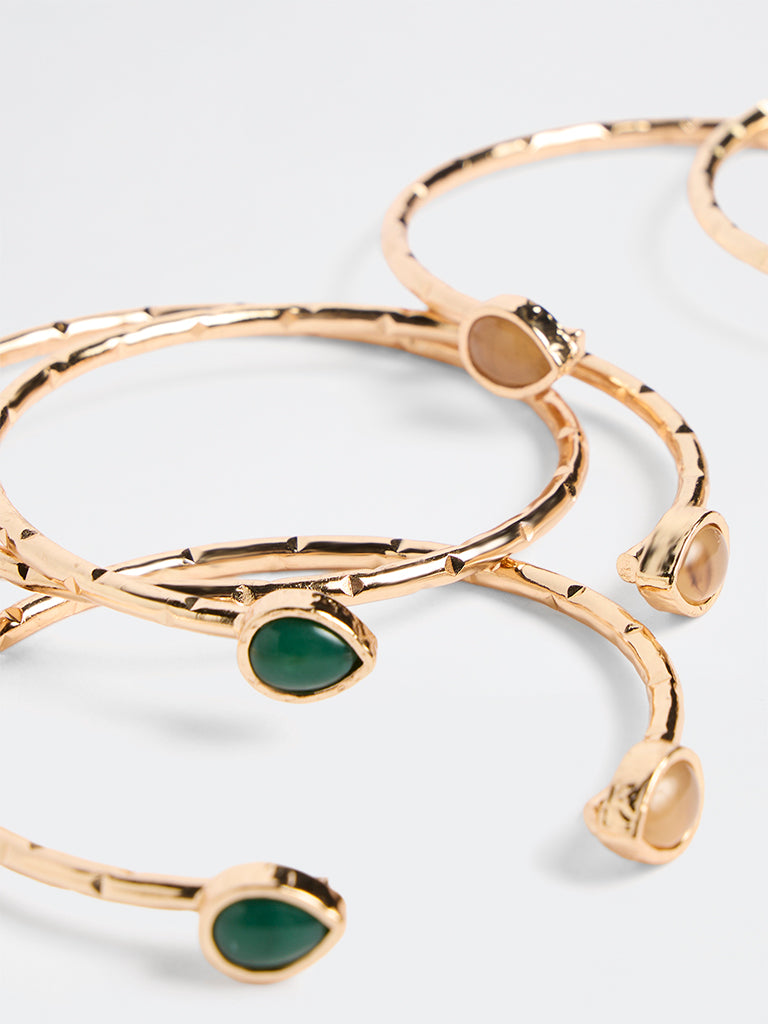 Westside Accessories Gold Stone-Detailed Bangles - Pack of 5