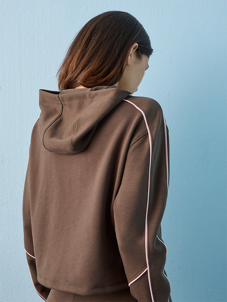 Nuoflexx Brown Piping Detail Hooded Jacket