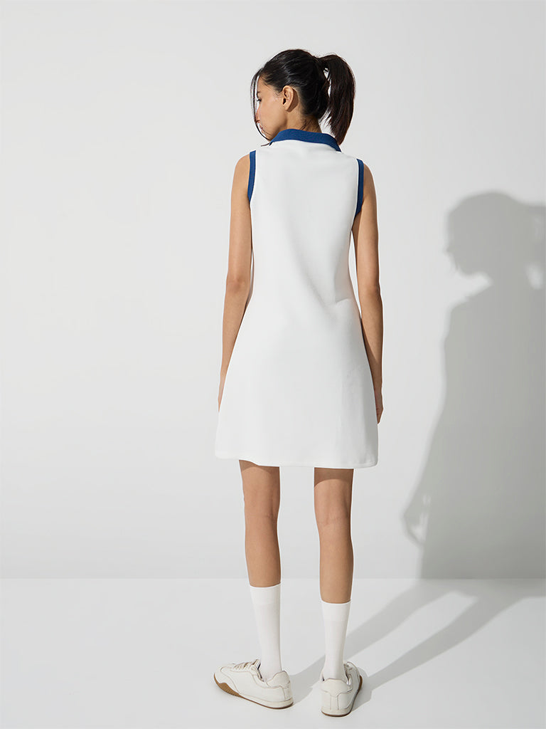 Nuoflexx White Contrast-Detailed A-LineTennis Dress