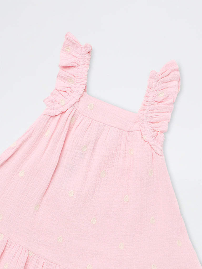 HOP Kids Girls Pink Solid Cotton A-Line Dress