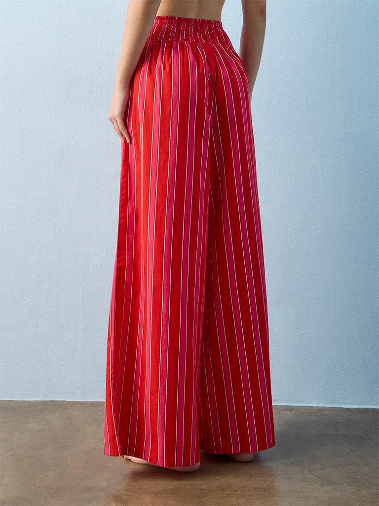 Superstar Coral Striped High-Rise Cotton Beach Pants