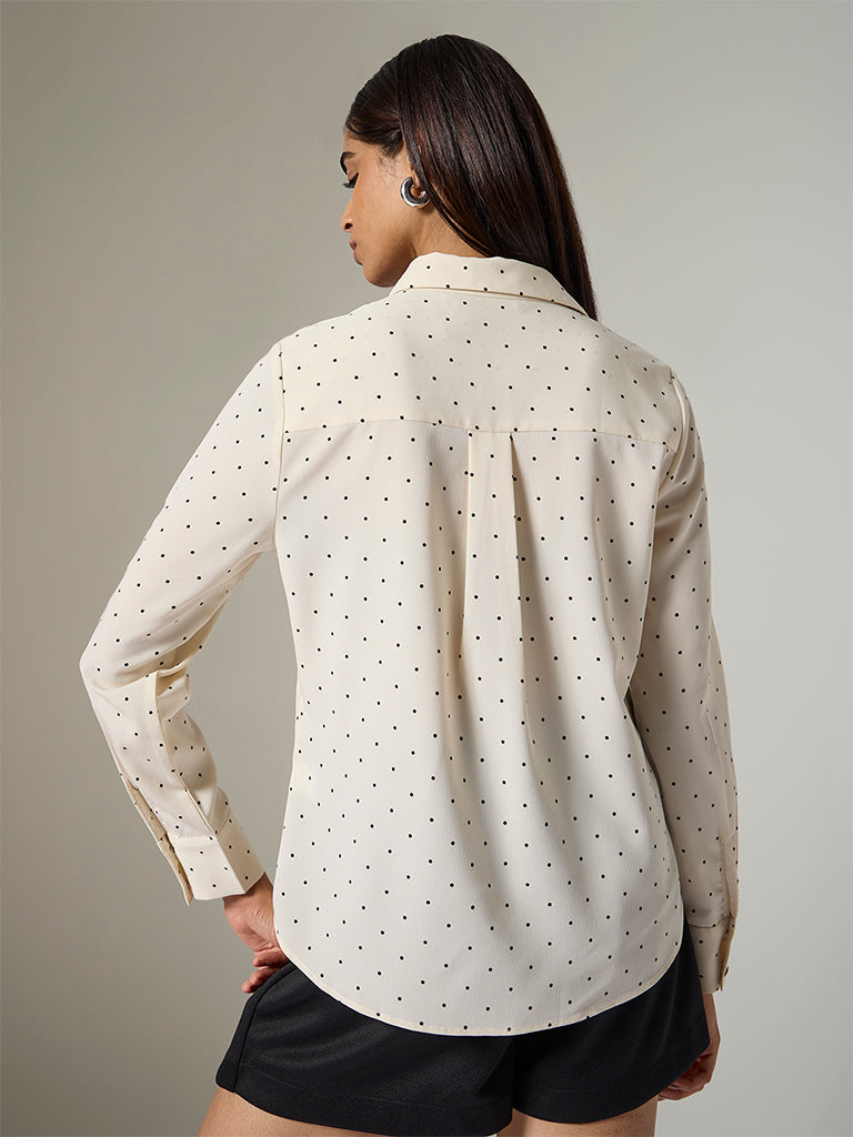 Wardrobe Cream Polka Dotted Shirt