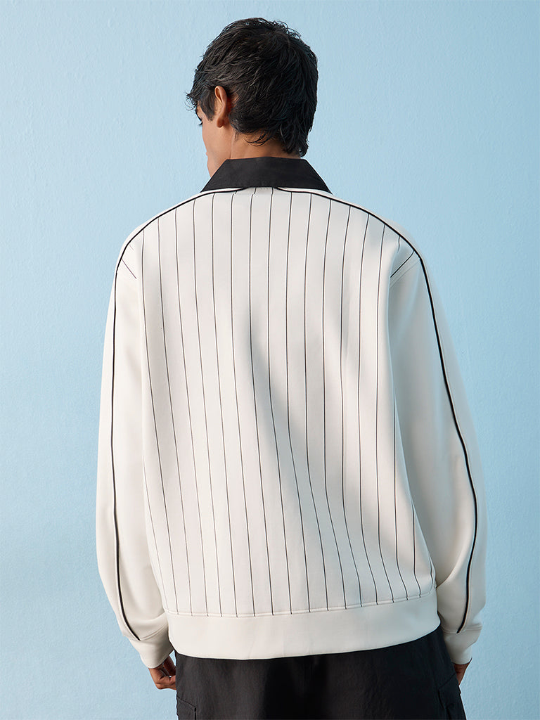 Nuoflexx White Striped Relaxed-Fit Jacket