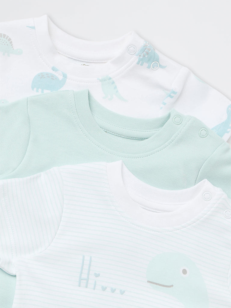 HOP Baby Boys Multicolour Dinosaur Printed Cotton T-Shirts - Pack of 3