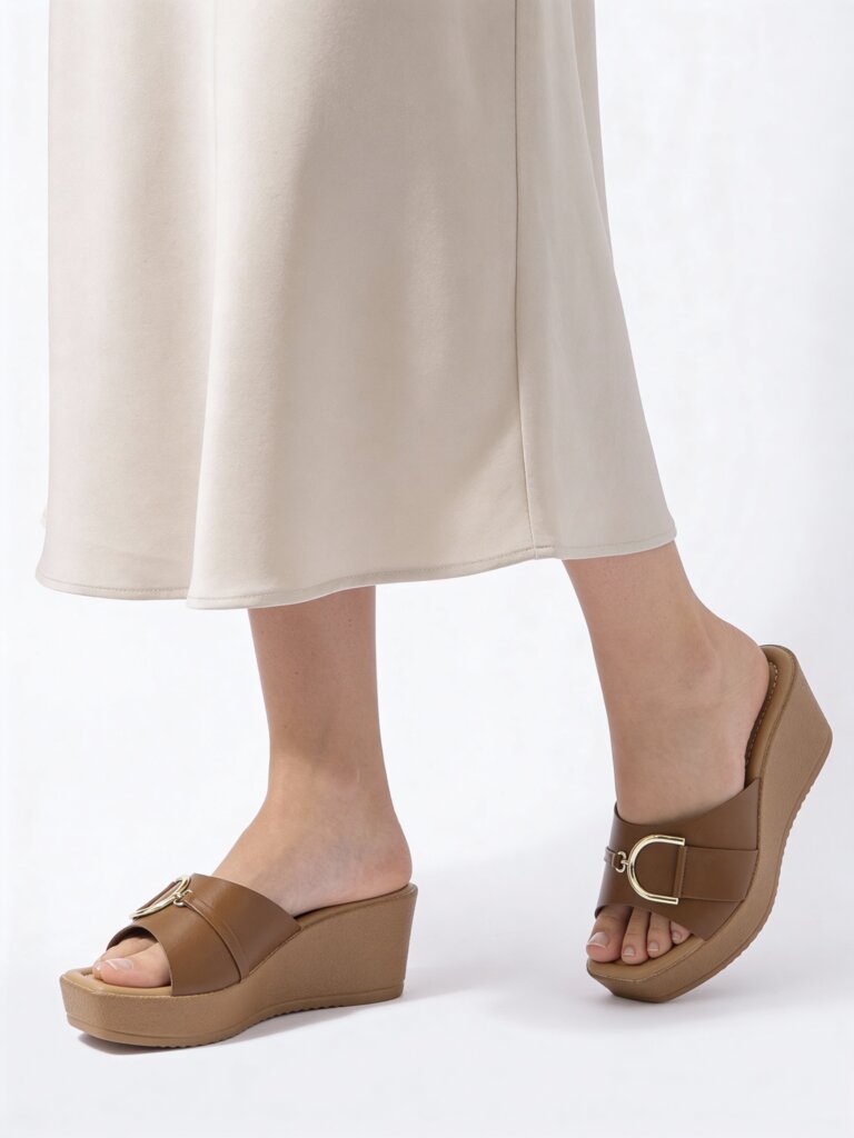 LUNA BLU Tan Buckle-Detail Wedge-Heel Sandals