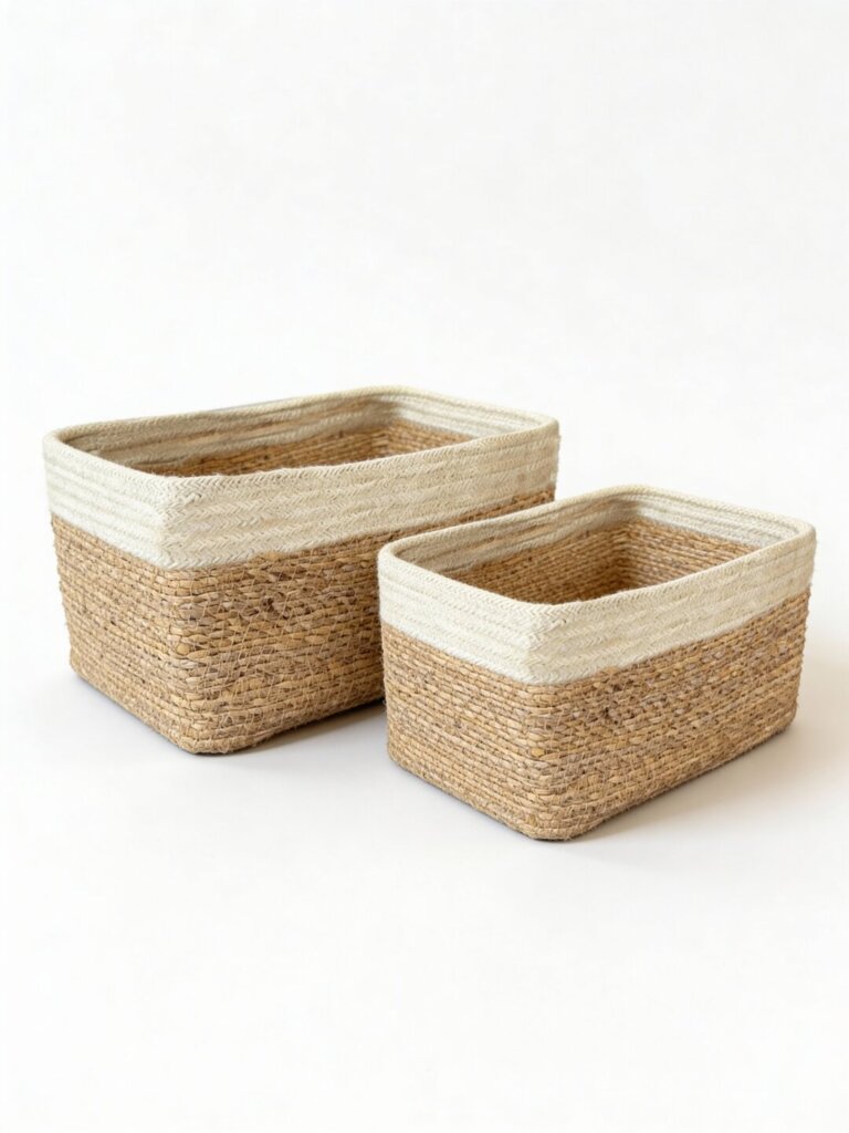 Westside Home Brown Colour-Blocked Seagrass Basket (Set of 2)