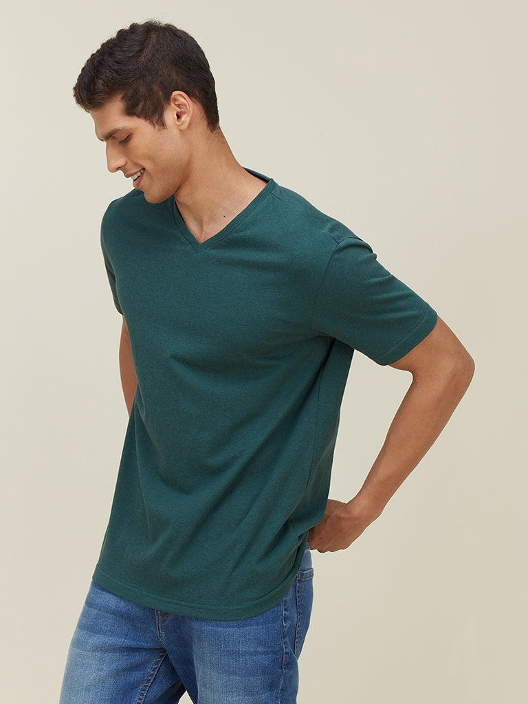 WES Casuals by Westside Green Pure-Cotton Slim-Fit T-Shirt
