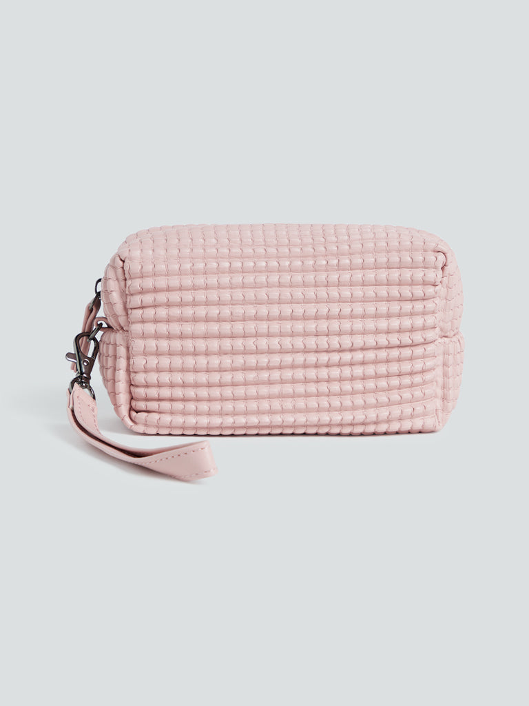 Pastel Plum Linen Large Makeup Bag With Zipper Zip Pouch 