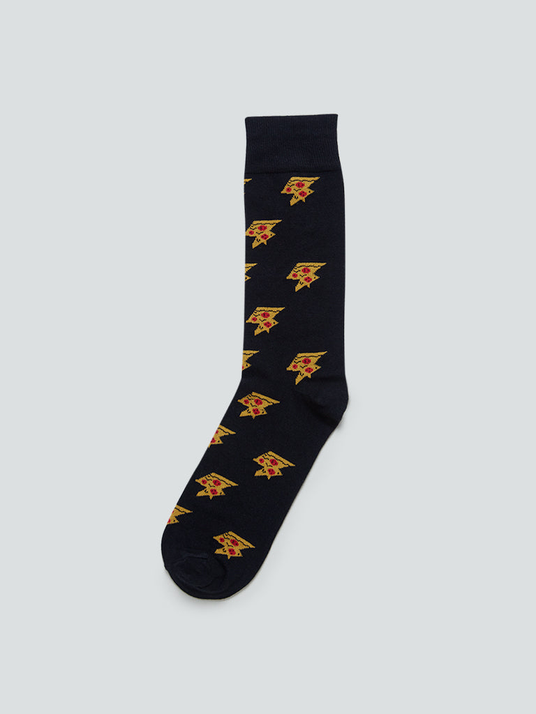 Buy WES Lounge Black Pizza Print Full Length Socks from Westside