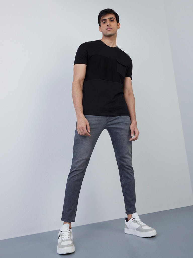 Grey Mid Rise Carrot Fit Pants Online Shopping