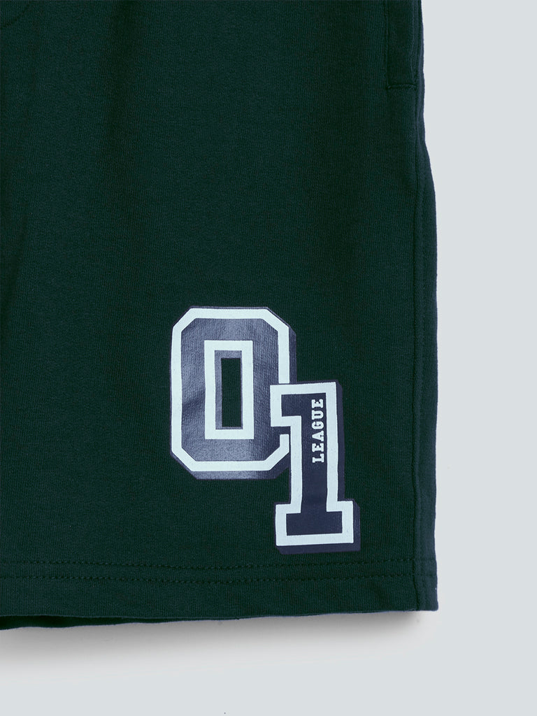 Dark Green Printed Cotton Shorts