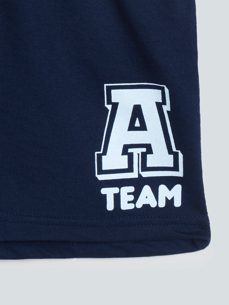 Navy Printed Jayden Cotton-Blend Shorts