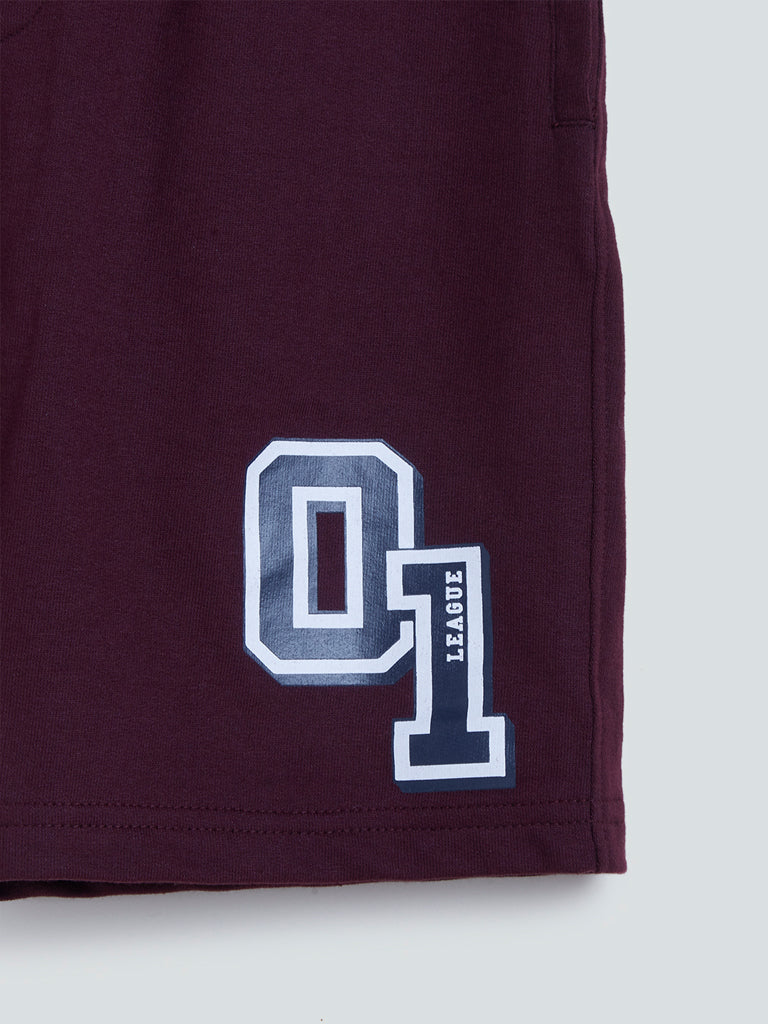 Wine Printed Cotton-Blend Shorts