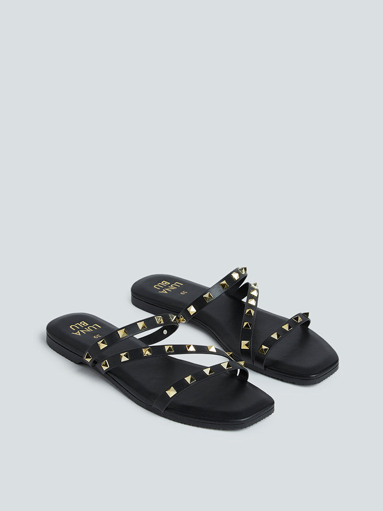 Black hot sale embellished slides