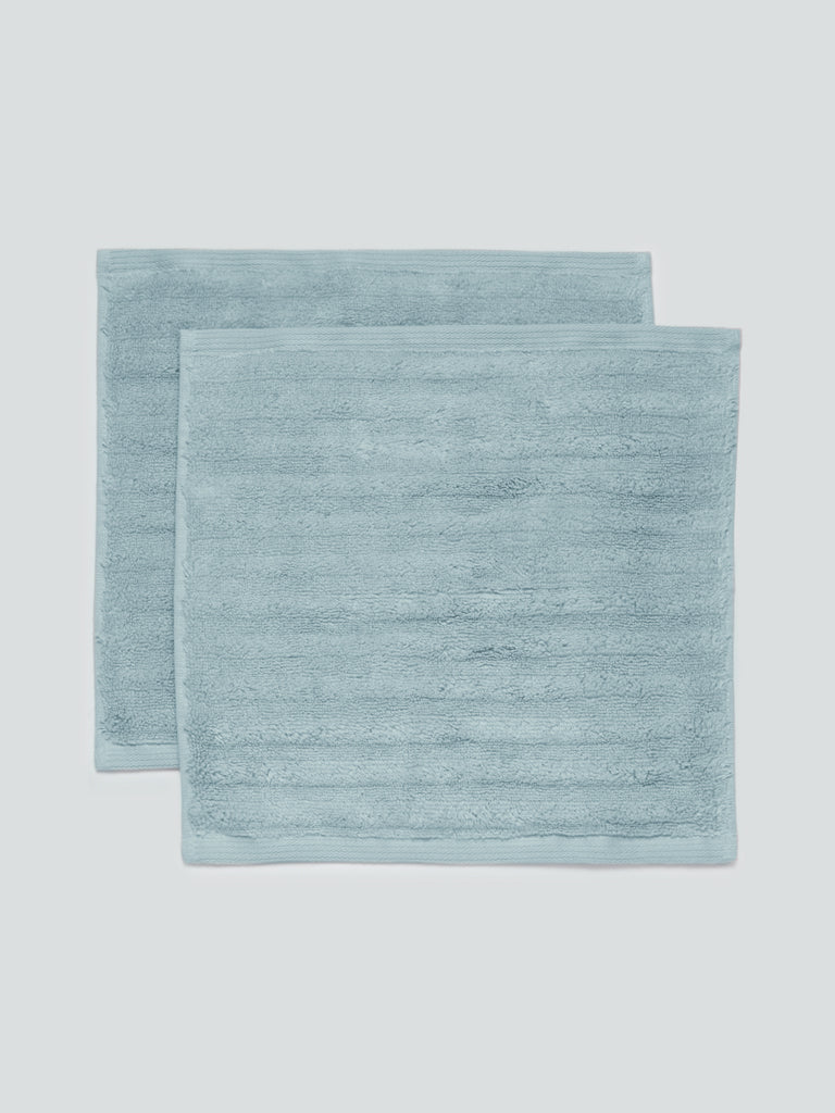 Buy Westside Home Aqua Self-Striped Small 550 GSM Face Towels Pack of Two  from Westside