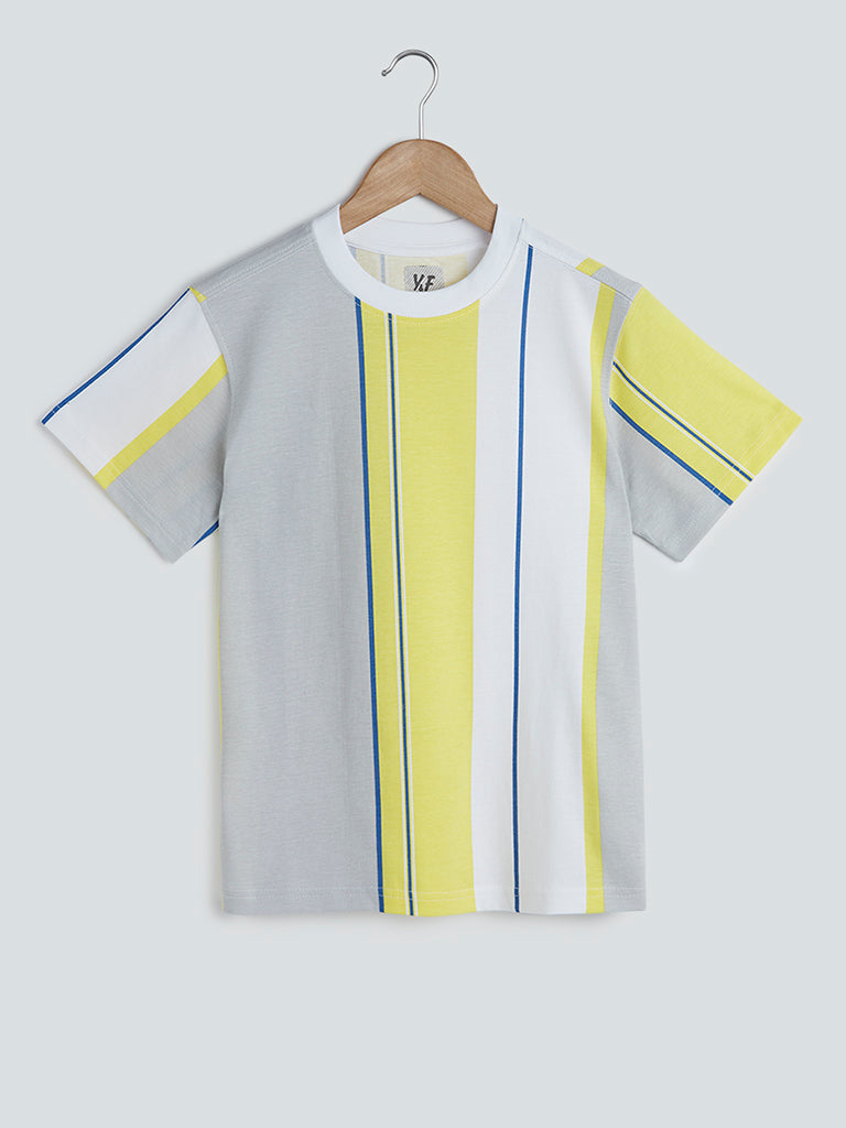 Shop Y&F Striped Sky Blue T-Shirt Online – Westside