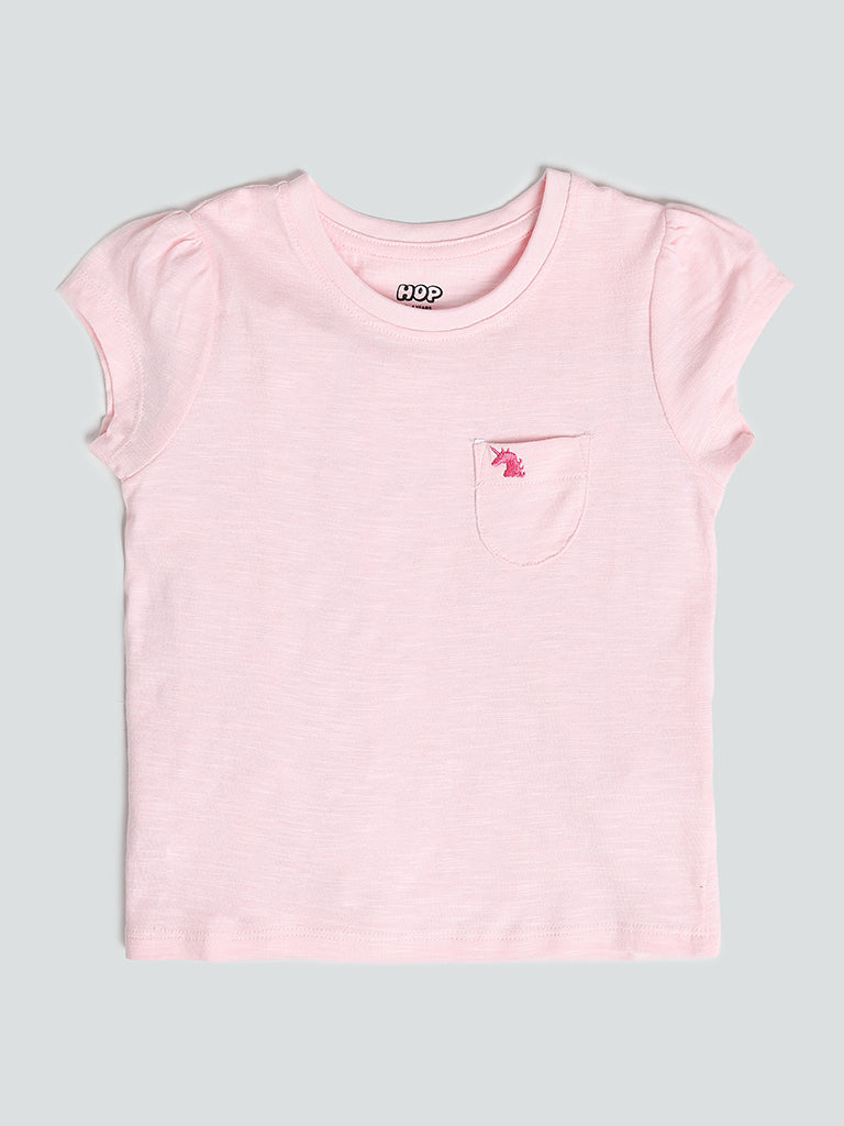 HOP Kids by Westside Light Pink Embossed Design T-Shirt