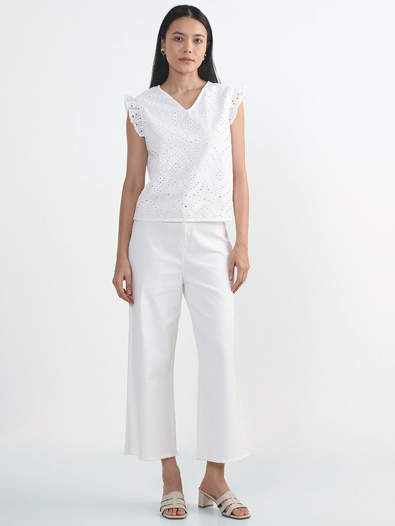 Buy White Schiffli T-Shirt for Women Online