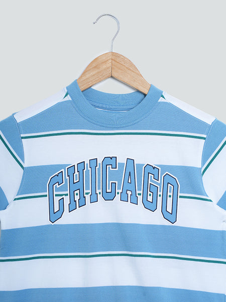 Shop Y&F Striped Sky Blue T-Shirt Online – Westside