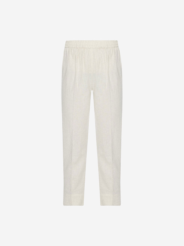 Utsa Off-White Solid Cotton Ethnic Pants 