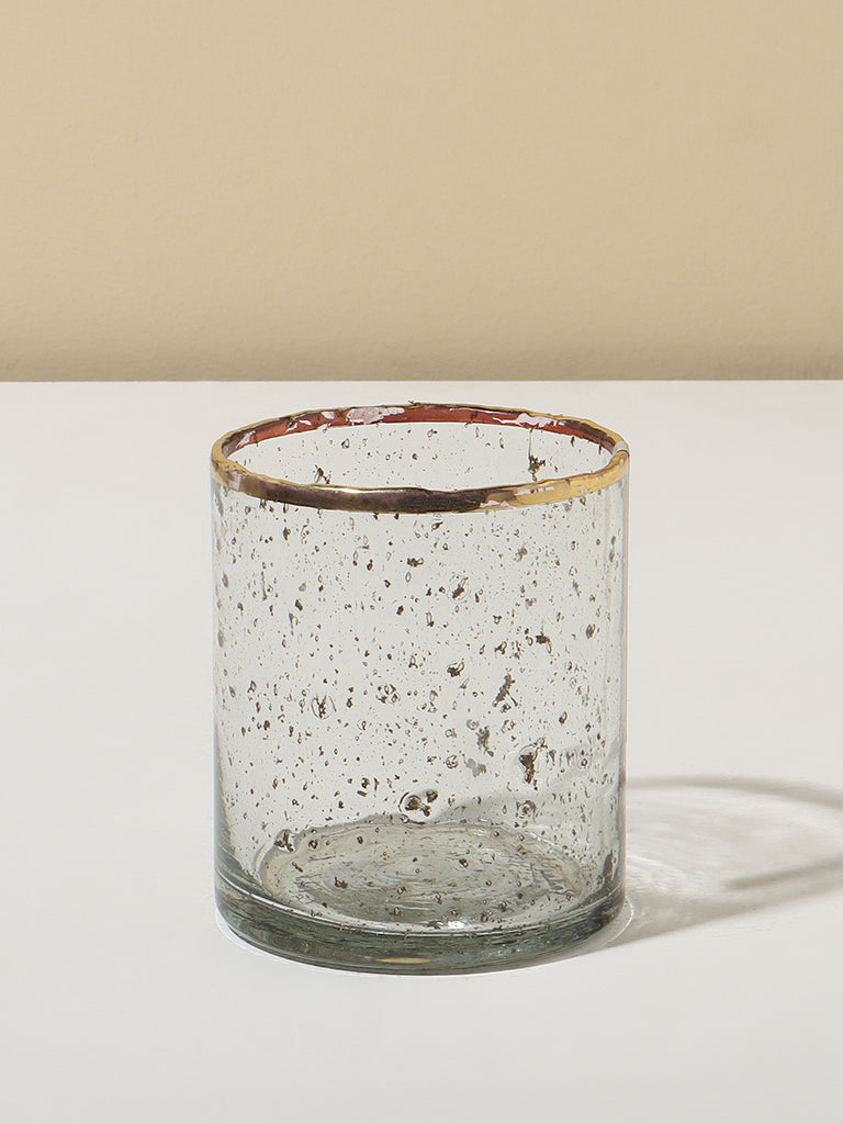 Westside Home Clear Glass Speckled Tealight Candle Stand with Gold Rim