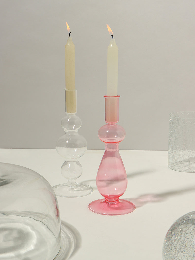 Westside Home Pink Glass Taper Candle Holder