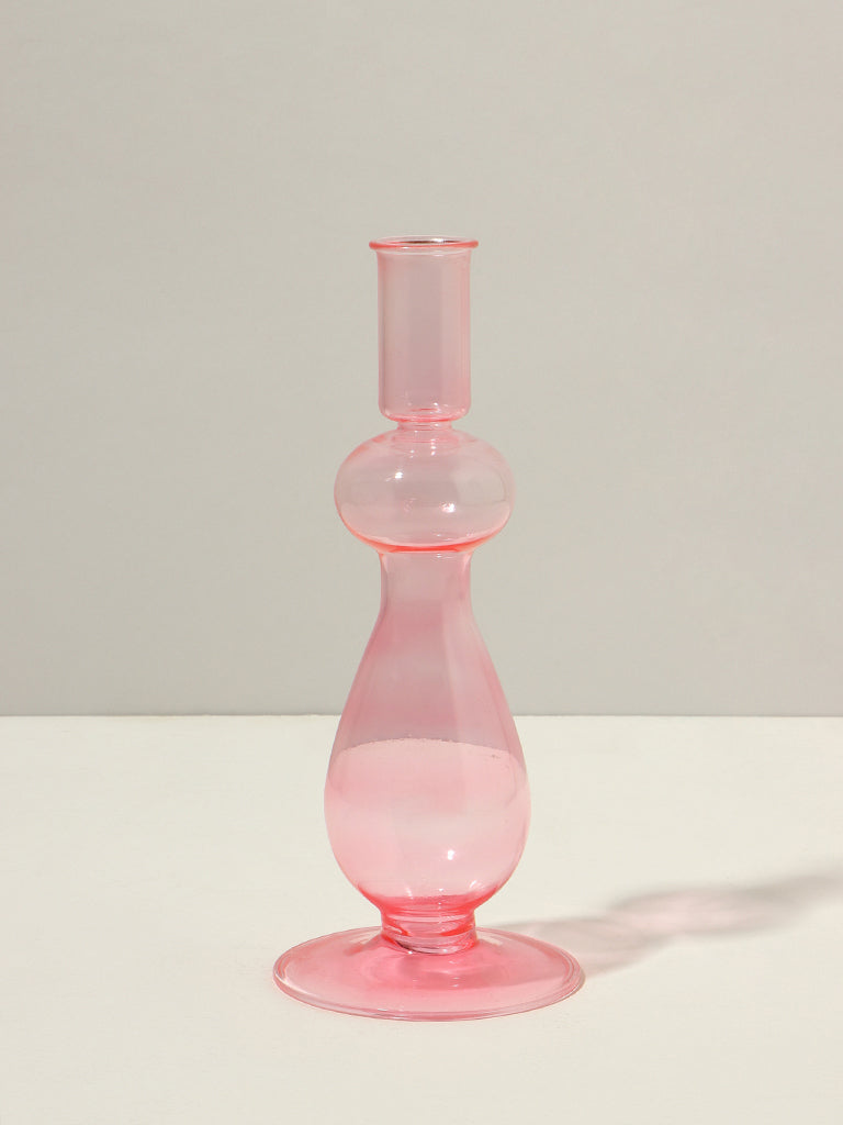 Westside Home Pink Glass Taper Candle Holder