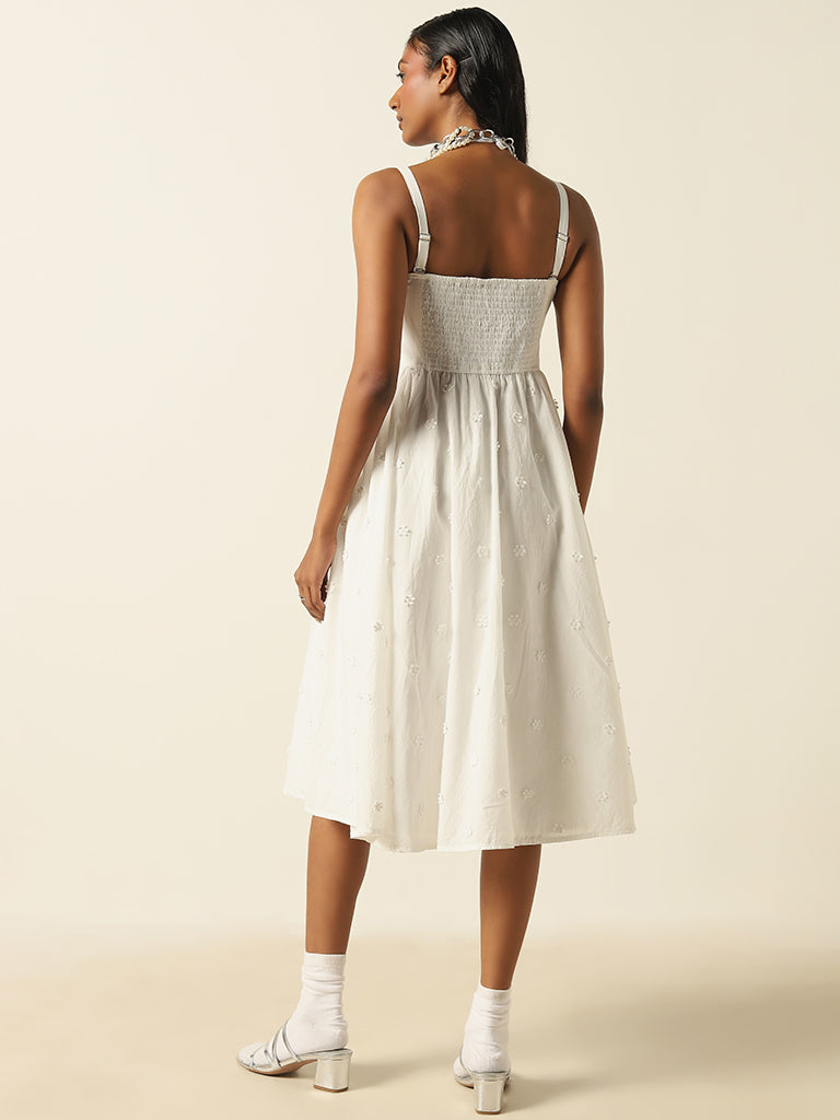 LOV White Pleated Cotton A-Line Dress