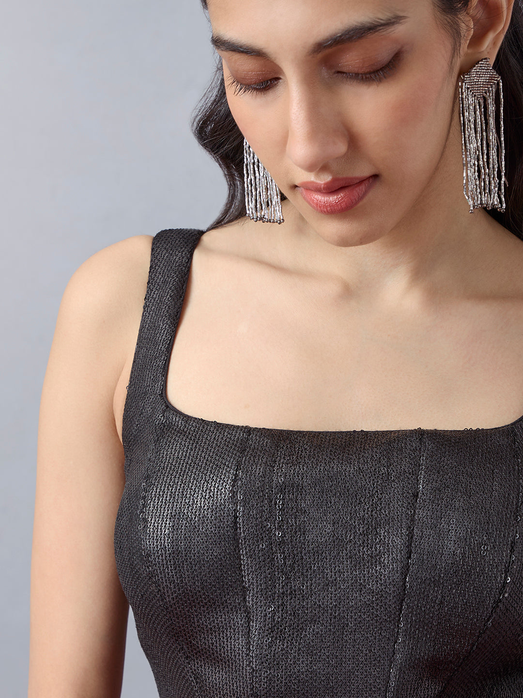 Black Embellished Corset-Style Top