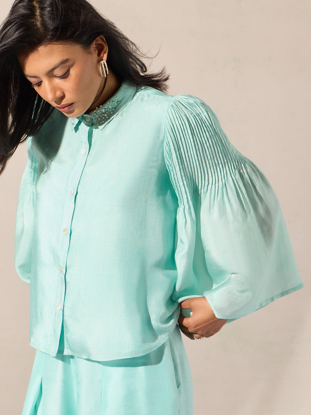 Pintuck Top - Blue