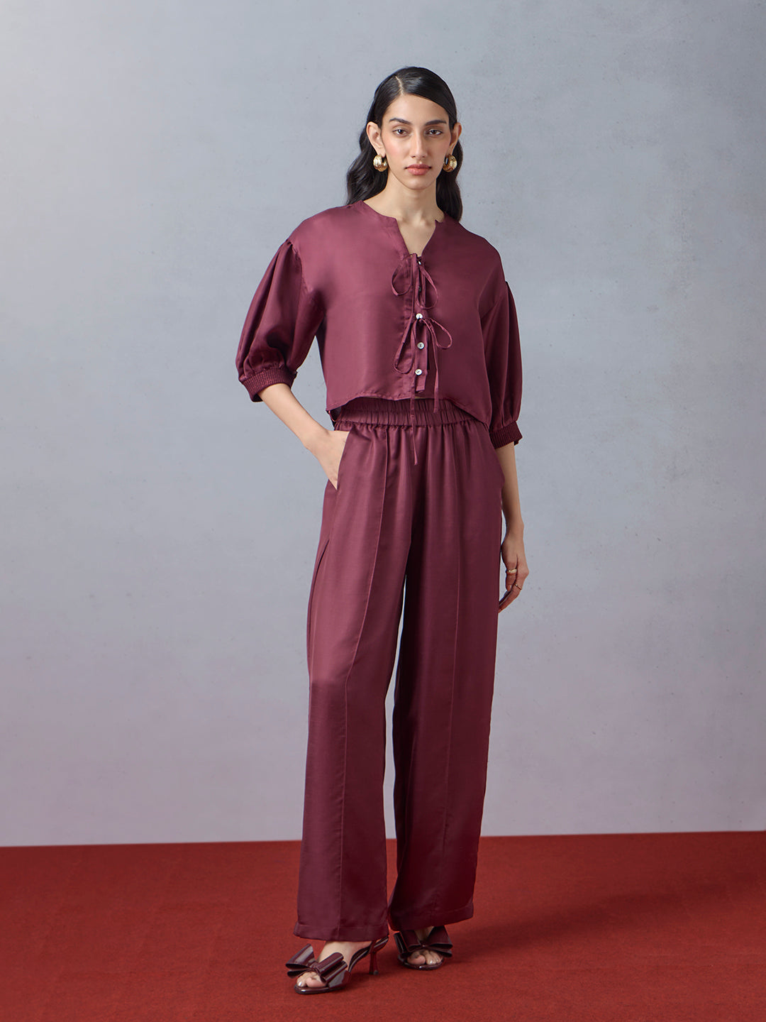 Straight-Leg Pants - Maroon