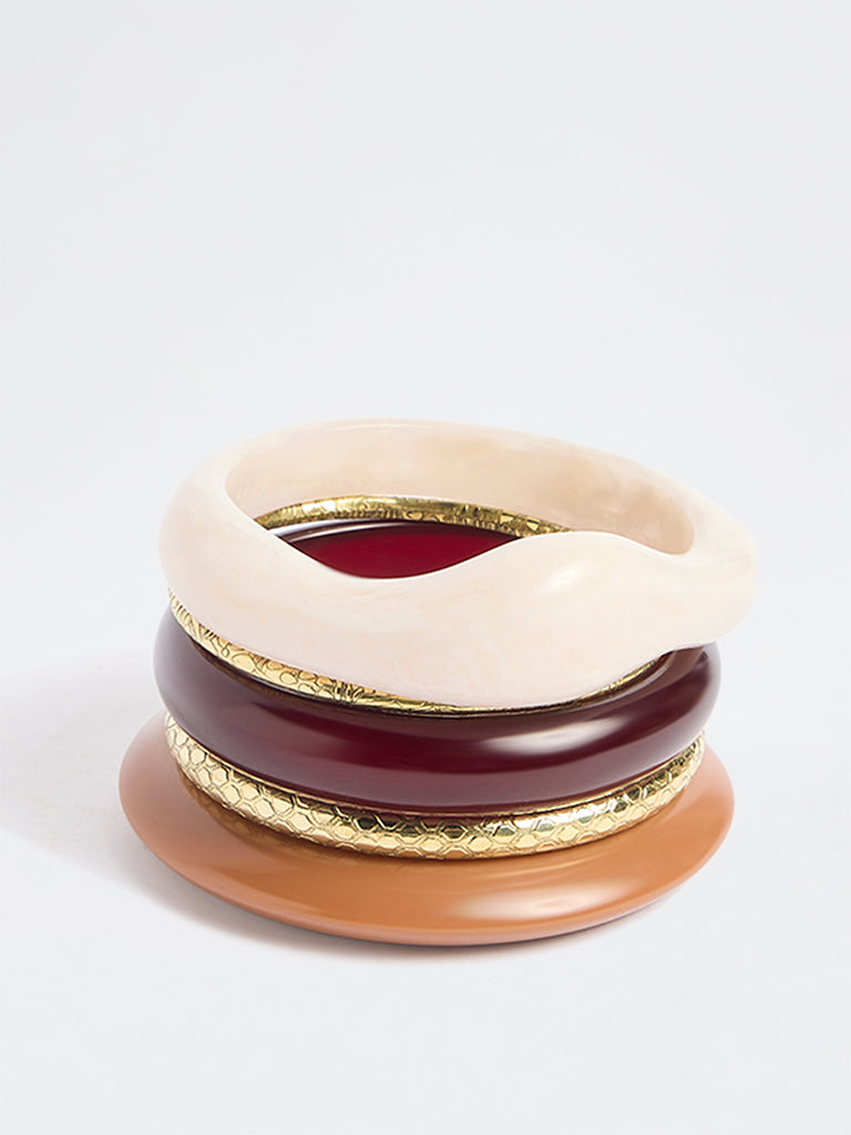 Westside Accessories Brown Resin and Metal Bangles - Pack of 4