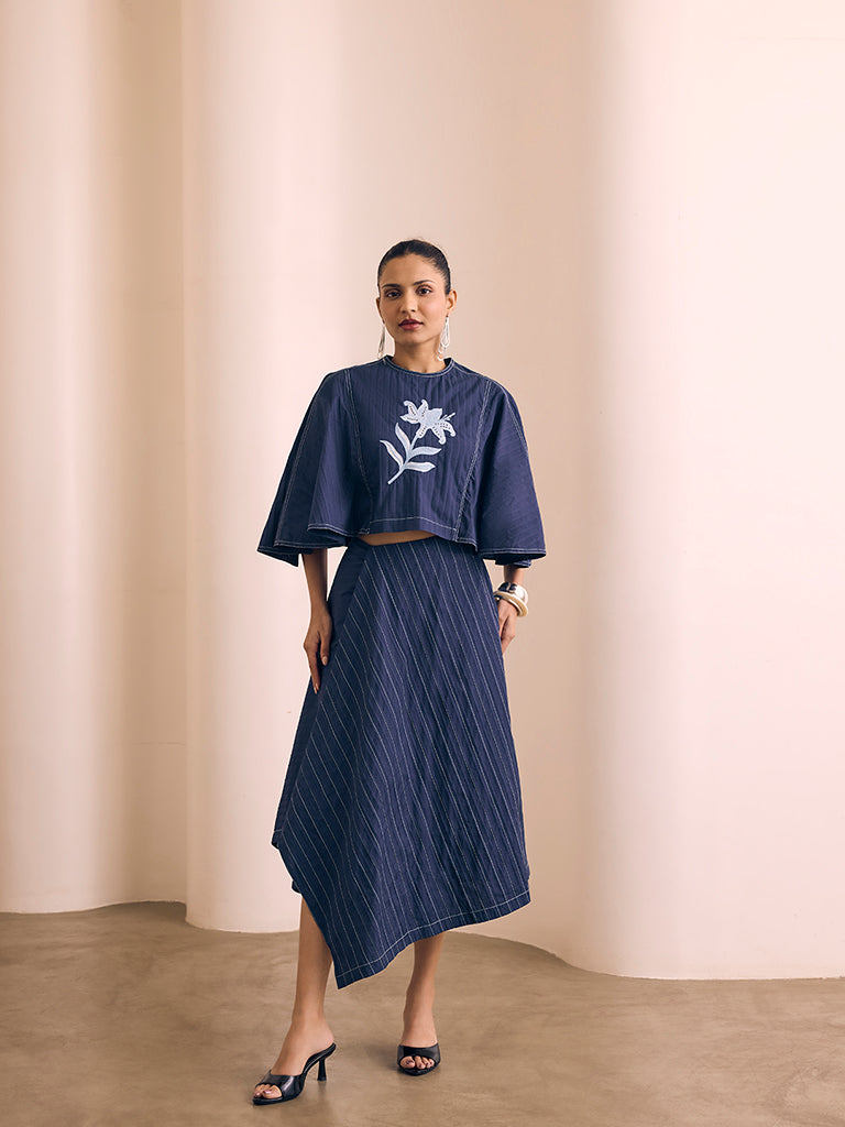 Asymmetric Midi Skirt - Navy