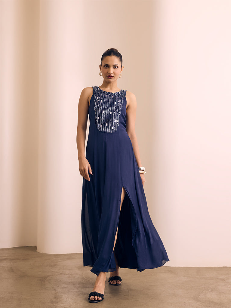 Embellished Maxi Dress - Navy